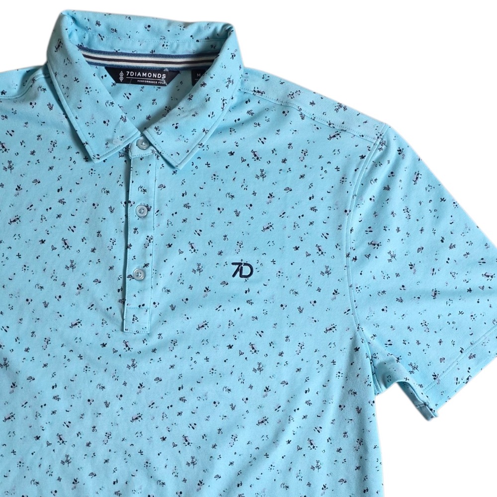 Diamonds Belmont Performance Polo Shirt Mens Medium Blue Floral Pima Blend M